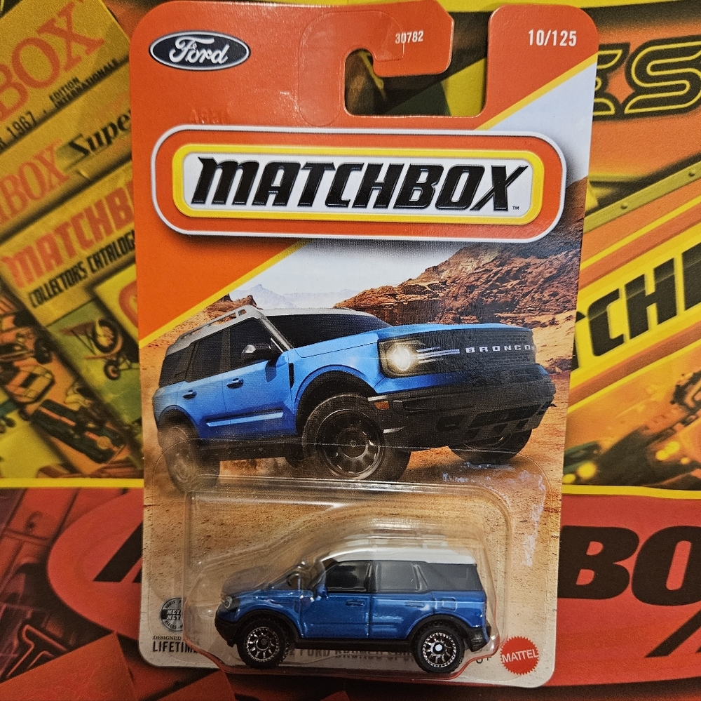 Matchbox Ford Bronco Sport Blue and White Suv.